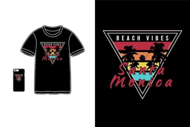 Santa monica, t-shirt merchandise siluet mockup tipografia