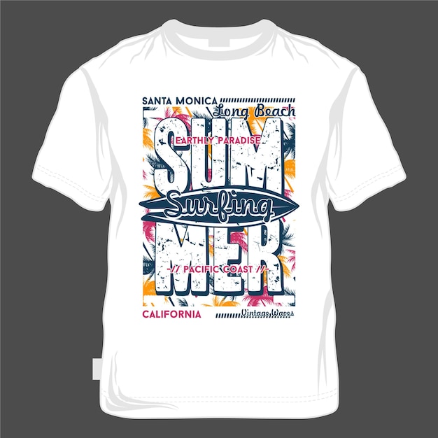 Vector santa monica zomer surfen typografie grafisch t-shirt ontwerp retro stijl
