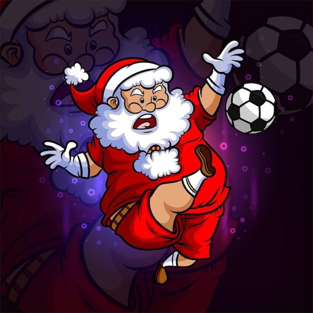 The santa plays the football esport mascot design of illustration