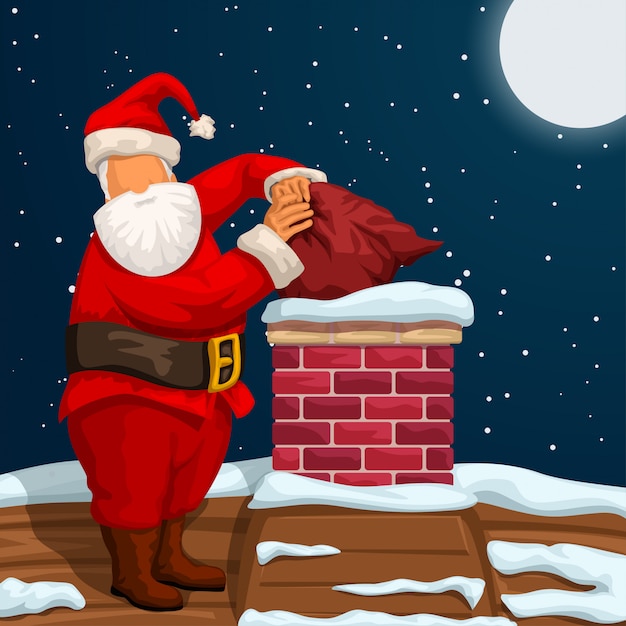 Santa putting bag in chimney