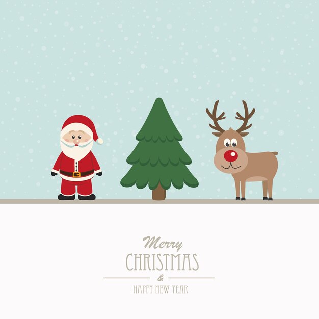 Vector santa and reindeer merry christmas
