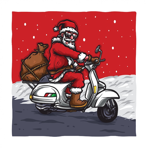 Santa ride a vespa bike