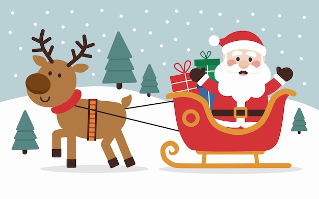 santa rides sleigh delivering gifts