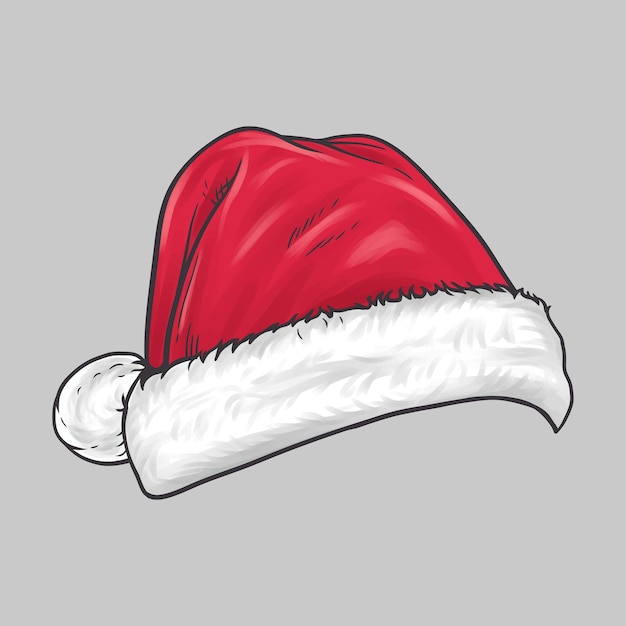 Santa rode hoed cartoon tekenen hand getrokken stijl vectorillustratie