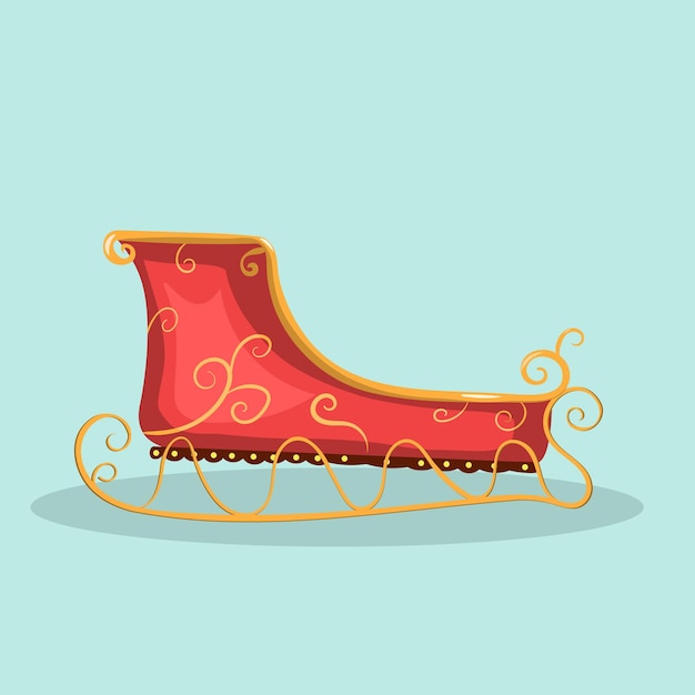 Santa's christmas sleigh red empty vintage winter cart with golden runners vector colorful isolate