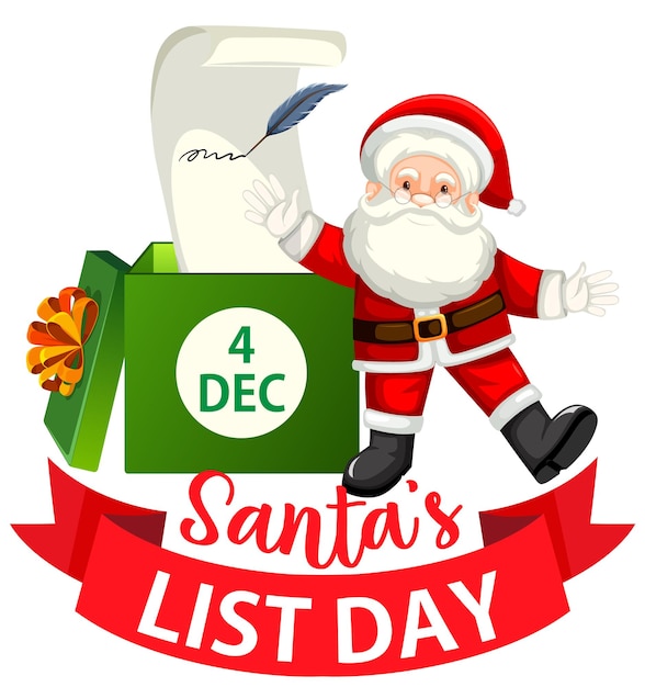 Vector santa's list day text banner design