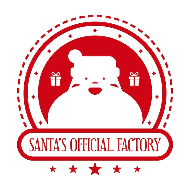 Santa's Official Factory vakantiestempelontwerp met schattig gezicht van de kerstman. Vector illustratie.