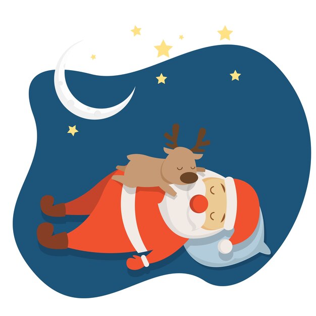 Vector santa's sleeping at christmas night cartoon