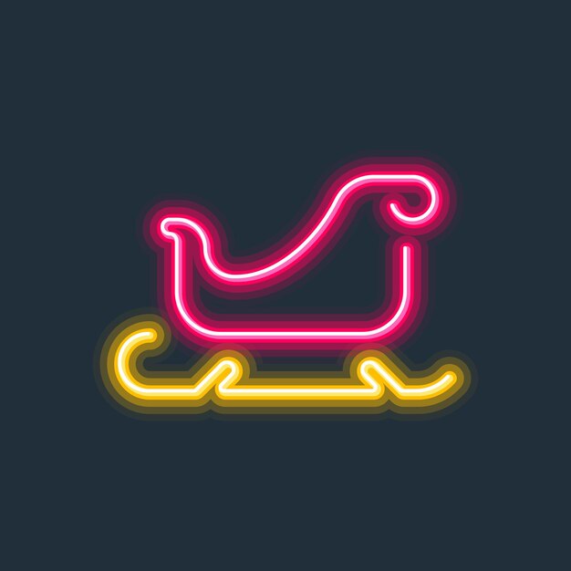 Santa's sleigh glowing neon sign hard edge gradient vector illustration