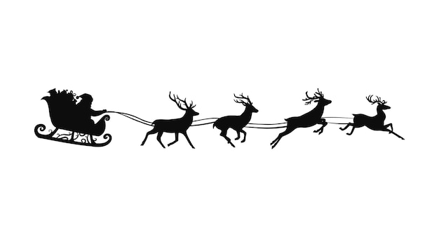 Santa's sleigh silhouette. reindeers and santa with gifts and presents