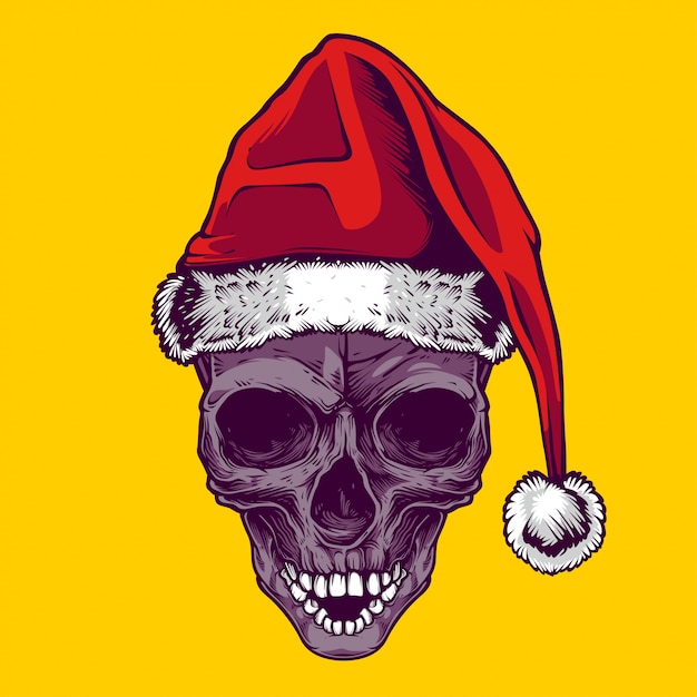 Santa schedel illustratie en t-shirt ontwerp