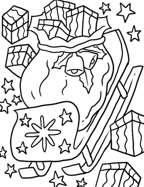 Santa Sleigh Christmas Doodle Coloring Page