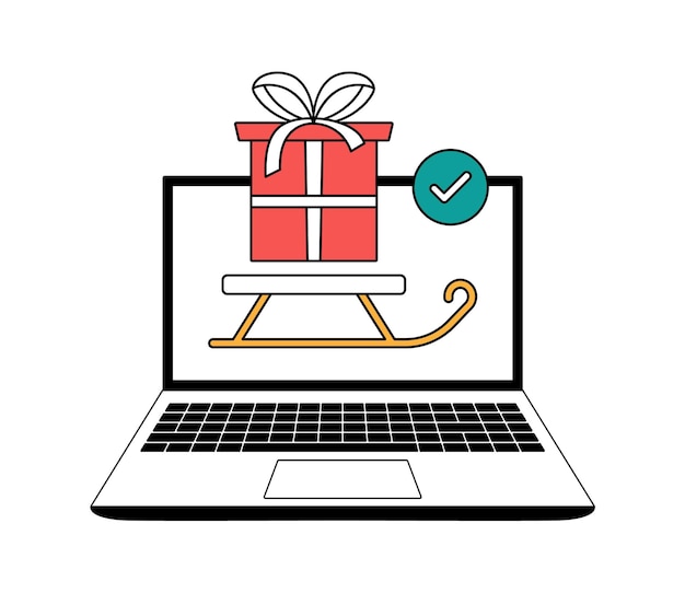 배달 서비스를 사용하여 집에서 산타 썰매 배달 선물 온라인 크리스마스 쇼핑