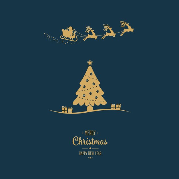 ベクトル サンタの雪橇が飛ぶ 金色のクリスマスツリーの挨 ⁇
