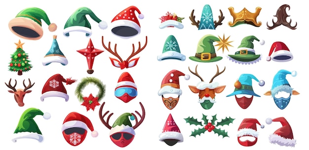 Santa and snowflake Elves ears deer horns and snowman mask