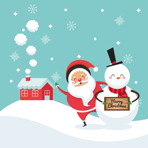 Santa and snowman cartoon icon