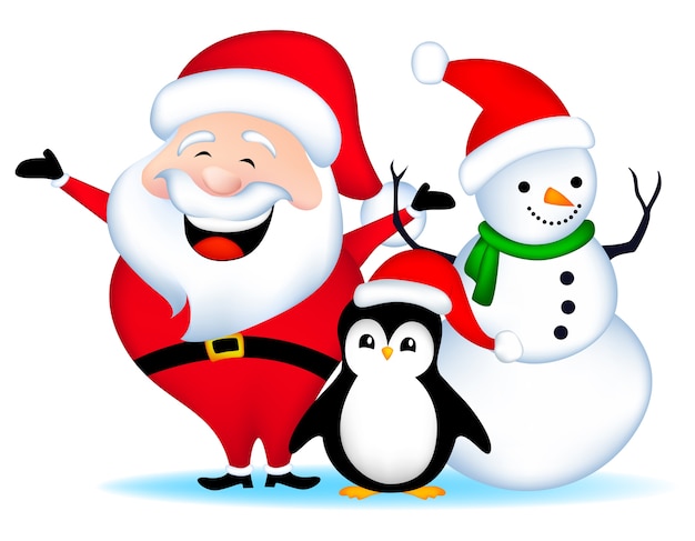 Vector santa snowman and penguin