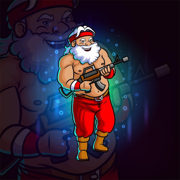 The santa soldier with the gun esport mascot design of illustration