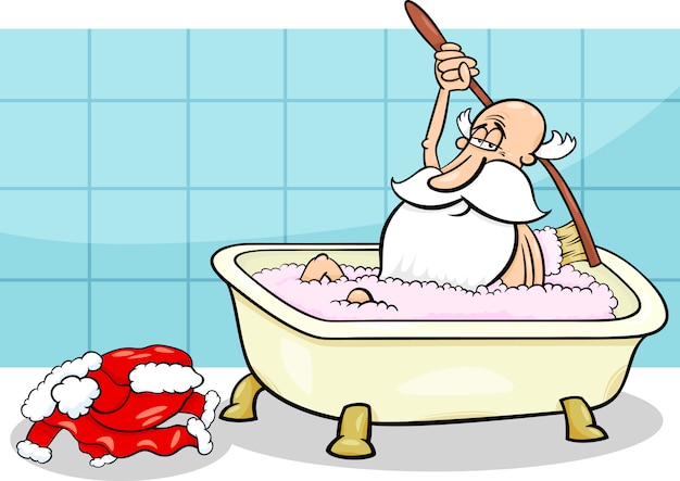 Santa prendendo bagno fumetto illustrazione