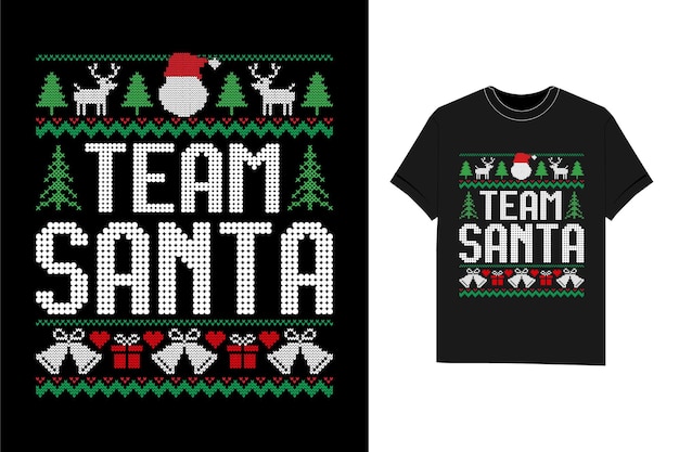Векторный файл дизайна рождественской футболки команды санта-клауса