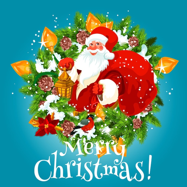 Santa with Christmas gifts bag vector