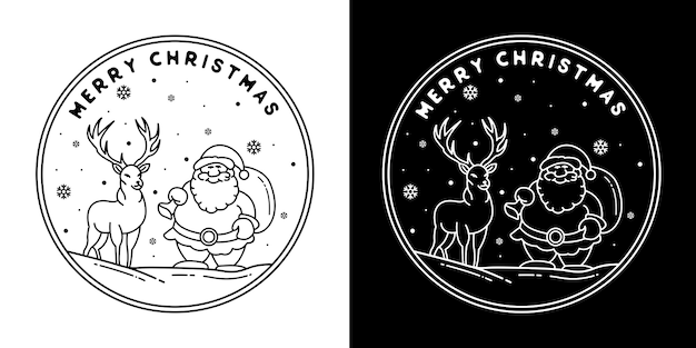 Vector santa with deer monoline badge design