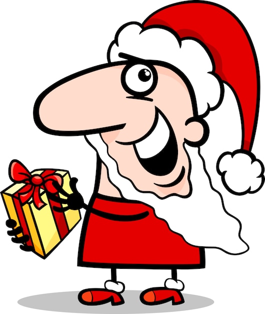 santa with present cartoon illustration