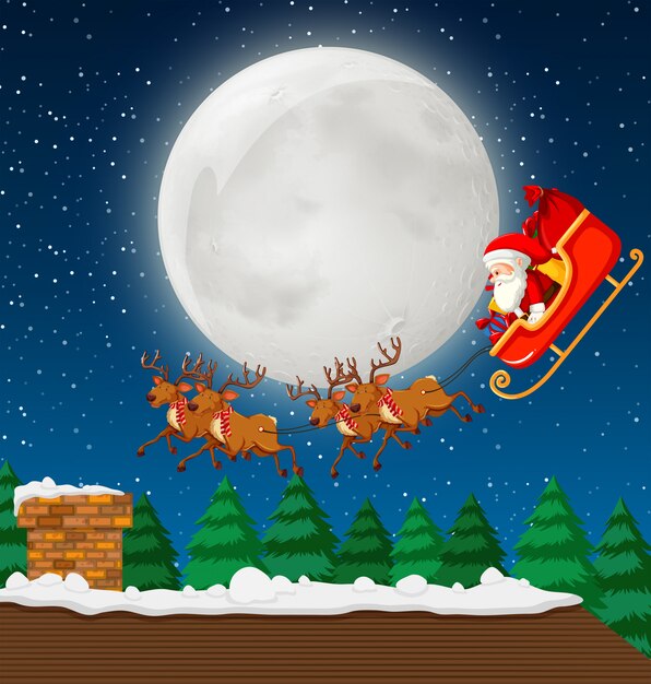 Vector santa with sleigh and reindeer