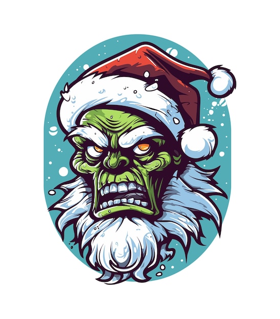 santa zombie hand drawn logo design illustration