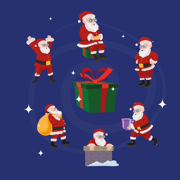 Santas and gift box