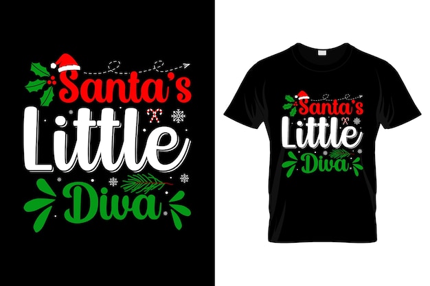 Vector santas little diva christmas t-shirt design