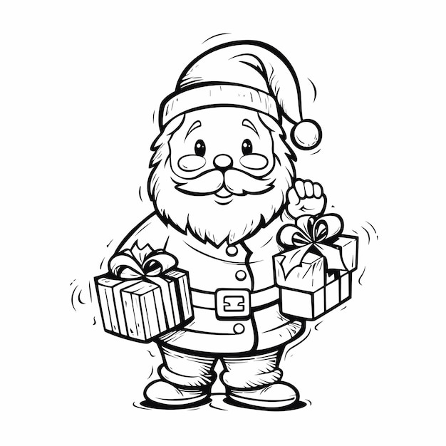 Santas's Simplified Gift Profile Line Art