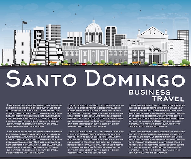 Santo domingo skyline met grijze gebouwen, blauwe lucht en reflecties