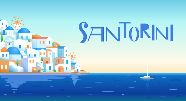 Vector santorini eiland griekenland mooie traditionele witte architectuur