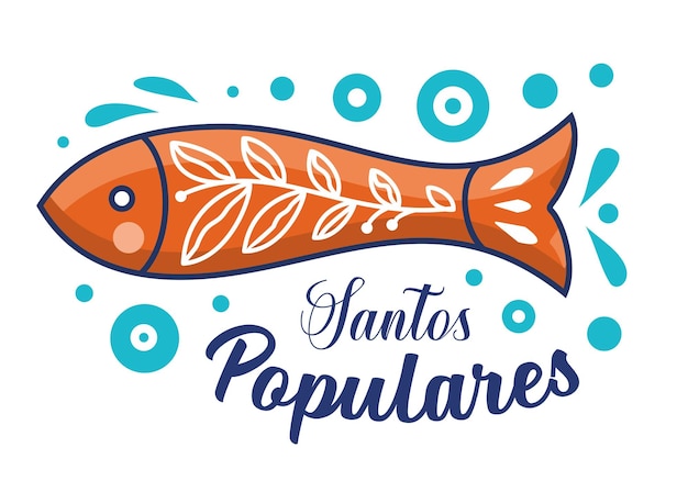 Santos is popular Summer festival in June in Portugal Event poster with sardines