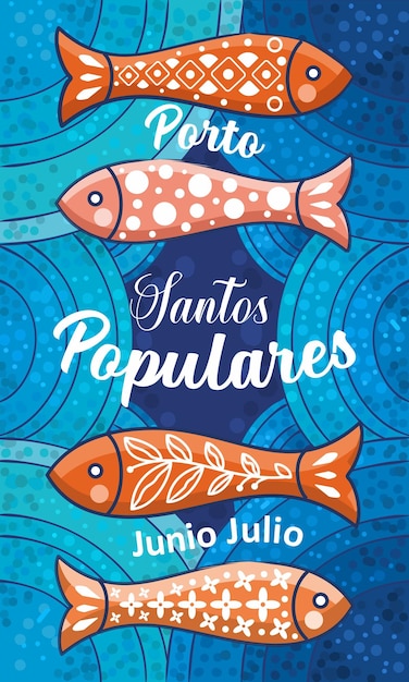 Vector santos is popular summer festival in june in portugal event poster with sardines