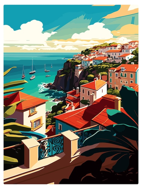 Vector sao miguel portugal vintage travel poster souvenir postcard portrait painting wpa illustration