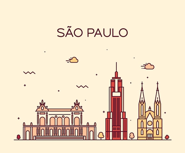 Vector sao paulo  skyline detailed silhouette. trendy vector illustration, line art style.