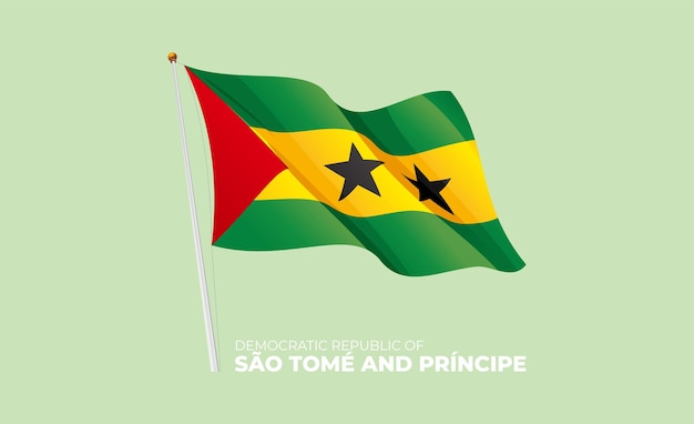Sao Tomé en Principe vlag zwaaien op de vlaggenmast Vector 3D