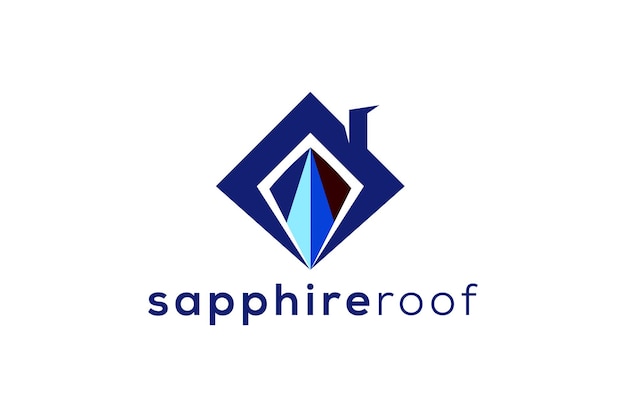 Sapphire gem stone and roof real estate logo design vector template