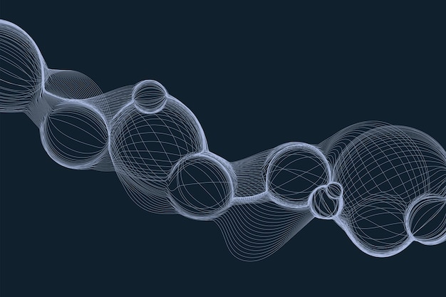 Вектор Сапфировые каркасные пузыри темно-синий технологический фон абстрактное искусство в футуристическом стиле