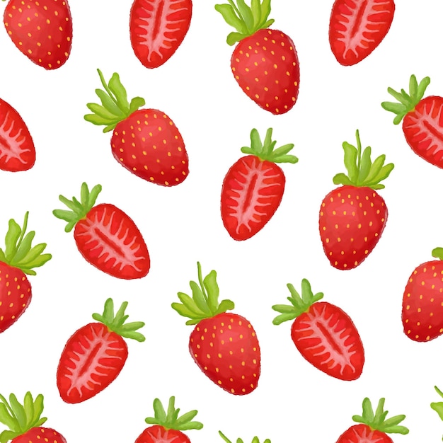 Sappig vector naadloos patroon met aardbeien handgetekende illustratie