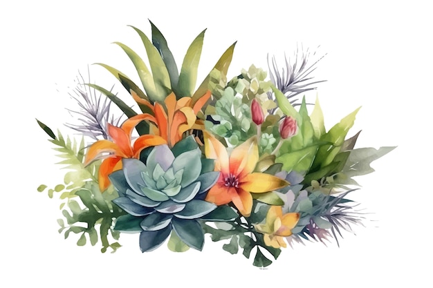 Sappige bloem en palmblad natuur botanische decoratieve collectie Vector illustratie geïsoleerde collectie tropische blad set