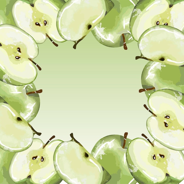 Vector sappige fruitachtergrond met groene appels frame voor tekst of foto apple-achtergrond voor decor omvat ansichtkaarten en presentaties