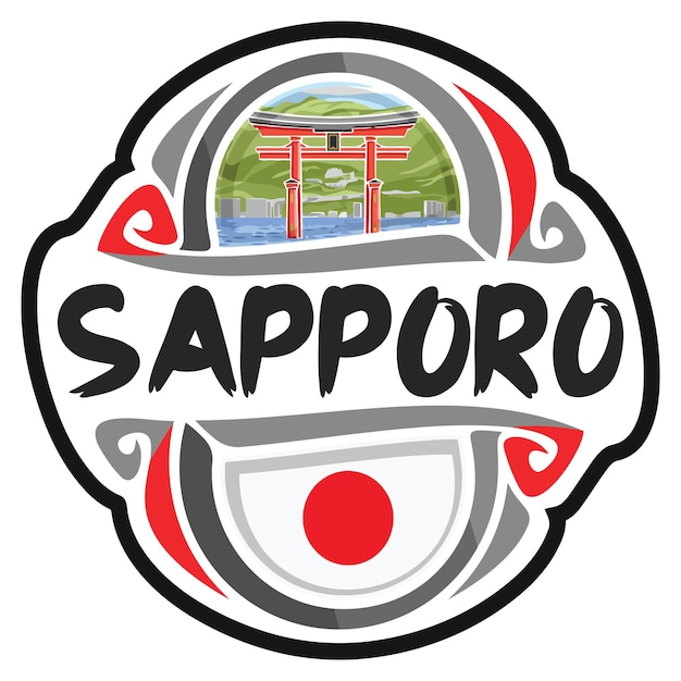 Sapporo japan flag travel souvenir sticker skyline logo badge stamp seal emblem vector svg eps