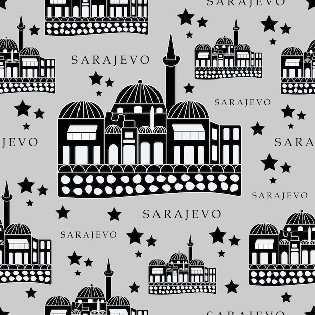 Sarajevo monochrome seamless pattern