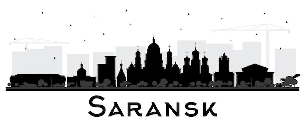 白で隔離される黒い建物とサランスクロシアの街のスカイラインのシルエット。ベクトルイラスト。近代建築とビジネス旅行と観光の概念。ランドマークのあるサランスクの街並み。