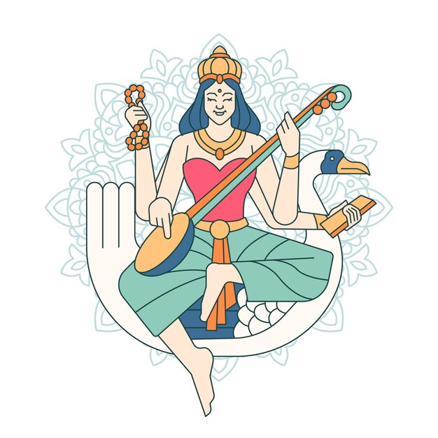 Vector sarasvati in line art illustration