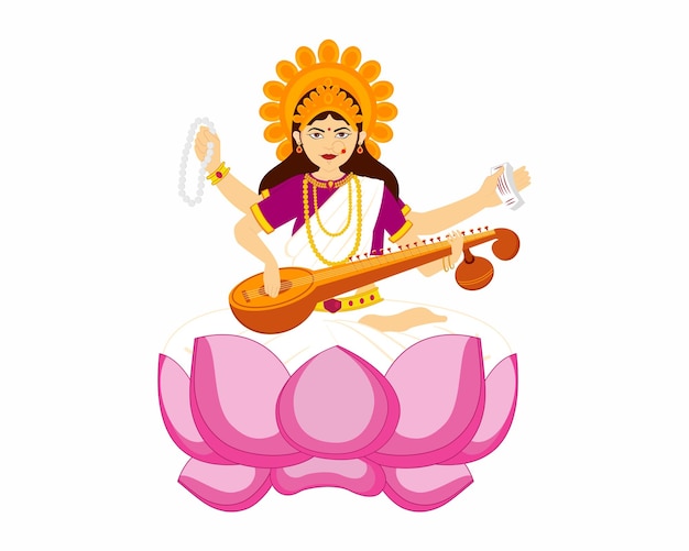 Vector sarasvati maa for happy basant panchami puja of india vector illustration design