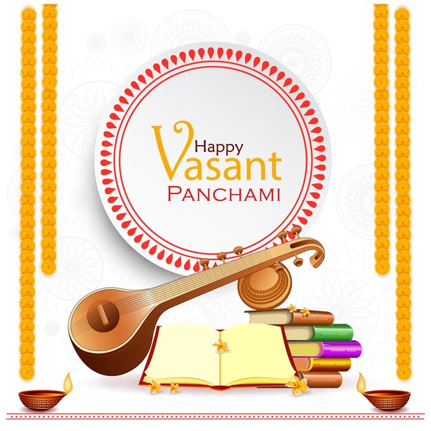 Vector saraswati puja poster design for vasant panchami india festival background